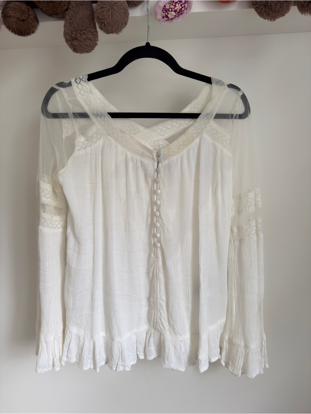 Buffalo David Bitton White Lace Mesh Boho Blouse Size S